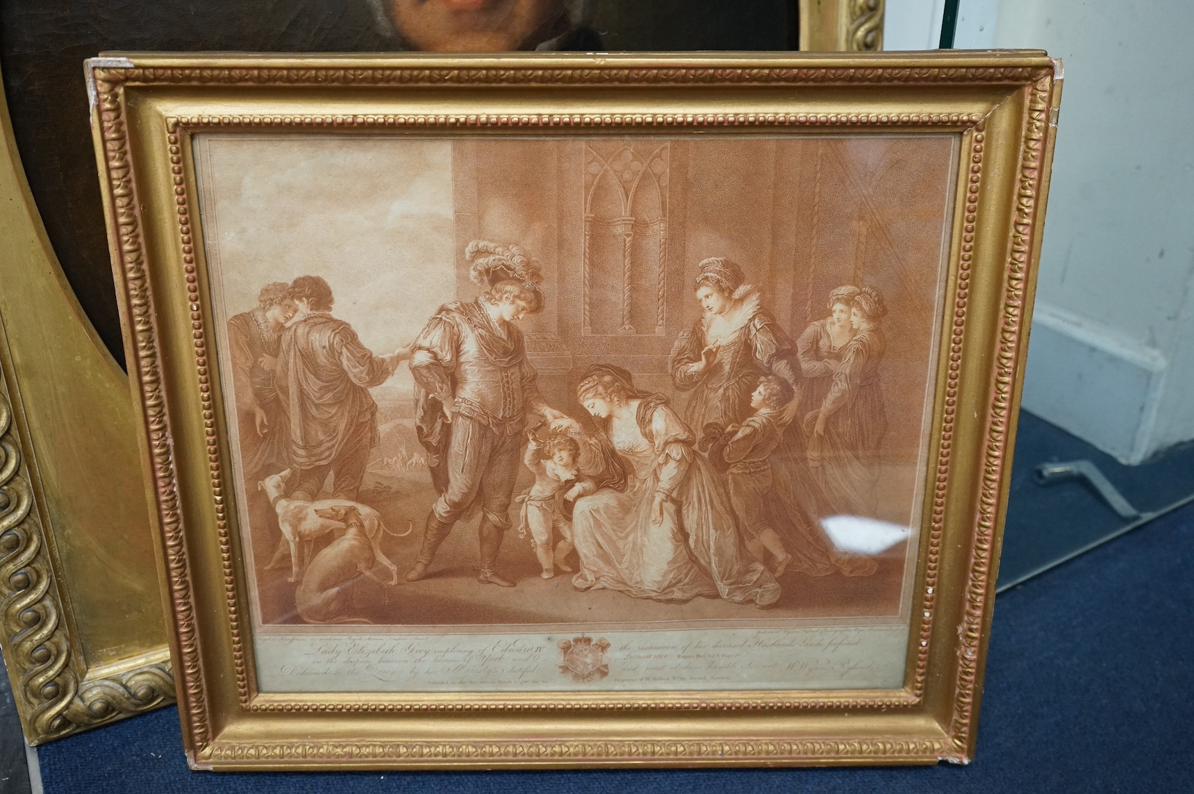 After Angelica Kauffman RA (1741-1807), sanguine engraving, 'Lady Elizabeth Grey imploring Edward VI', published March 1st 1780 together with an engraving on silk, 'Madame Catalani' published January 10th 1807 by William